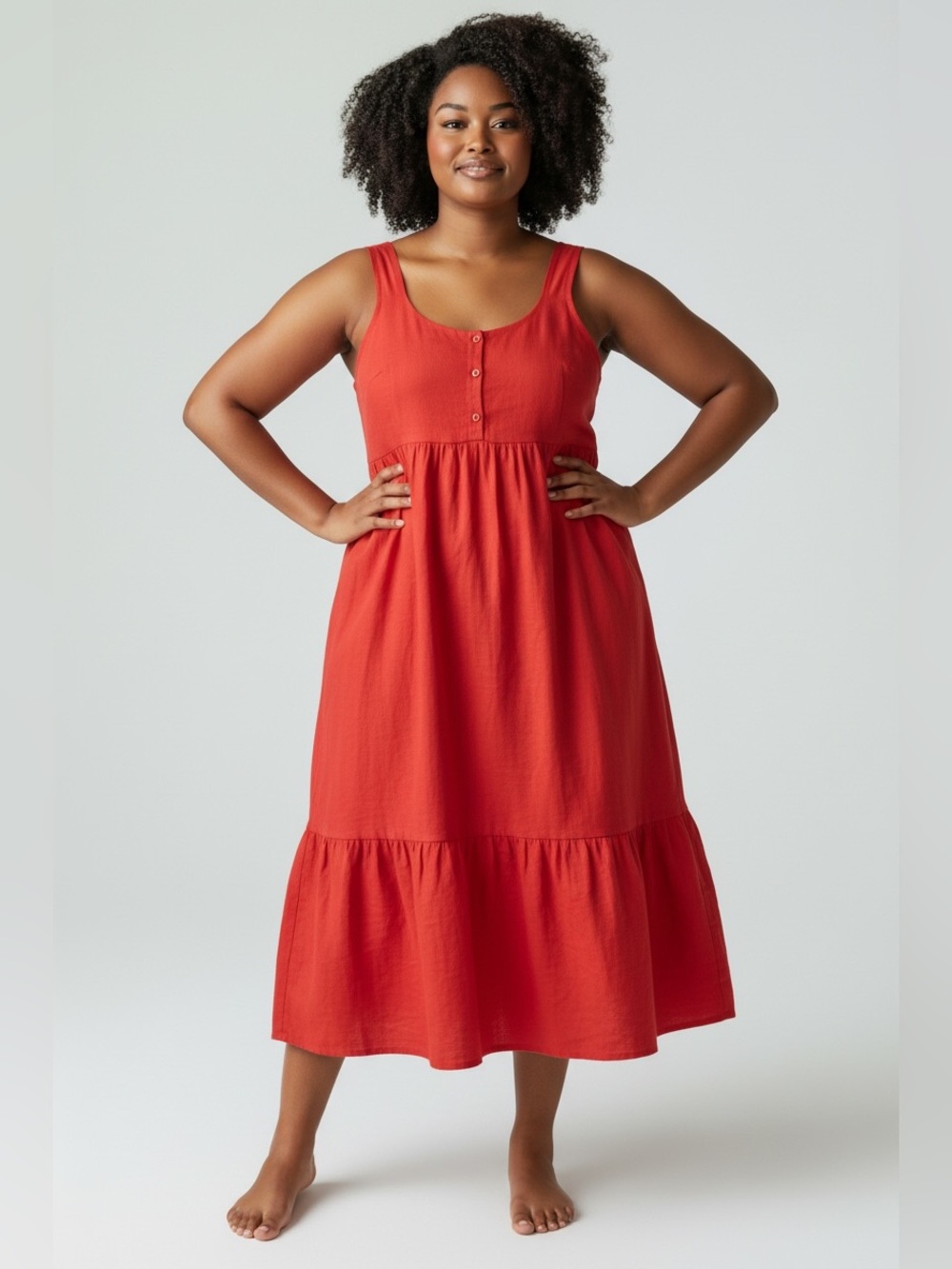 Ava & Viv Women’s Plus Size 2X Red Button-Front A-Line Sundress – Fit & Flare